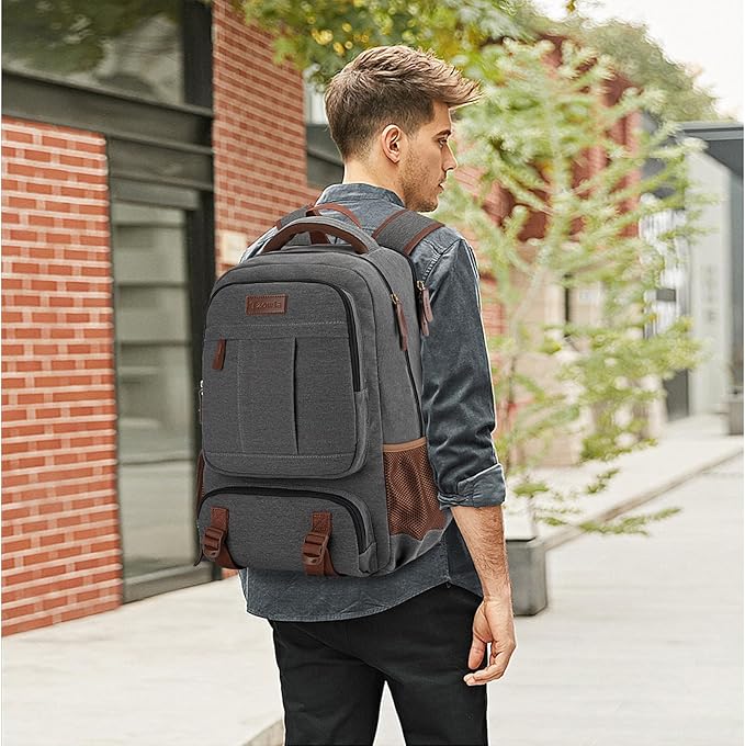 Tzowla Canvas Laptop Backpack, Bag for Men Women,Travel Work Rucksack Fits 15.6 Inch Laptop, Large Capacity Bookbag(Dark Grey)