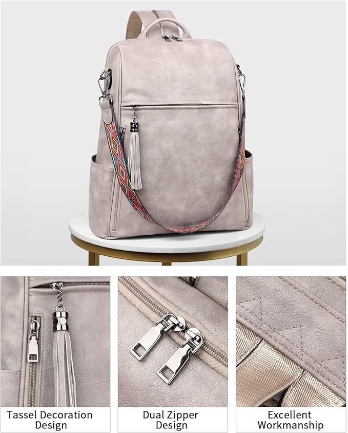 FADEON Laptop Backpack Purse for Women Large Designer PU Leather Laptop Bag, Ladies Computer Shoulder Bags