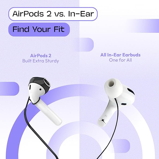 New Version of Anti-Lost Strap for Wireless in-Ear Earbuds with Ear Tips, Airpod pro Lanyard - Black 2pack (Compatible with Airpods Pro 1 2 3, Sony, Beats, Samsung, Bose)