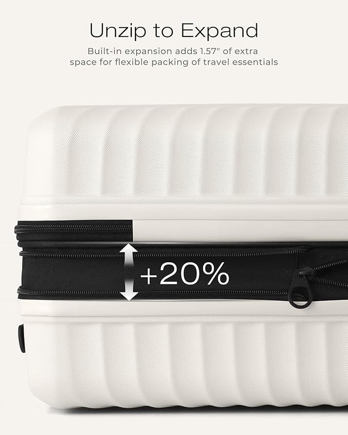 Coolife Carry On Luggage Expandable Hardside Upgrade PC Durable Lightweight Travel Suitcases with Dual Spinner Wheels & TSA Lock (White, Carry-On 20-Inch)