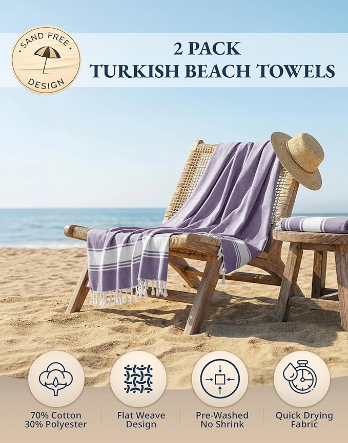 LANE LINEN Beach Towel 2 Pack - Pool Towel Oversized, Pre-Washed Extra Large Beach Towels, Sandless Beach Towel, Quick Dry Travel Towel, Large Pool Towels, 39"x71" - Day Break