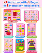 Exorany Busy Board Montessori Toys for Toddler Girl Birthday Gifts, Busy Book Sensory Learning Toys for Toddlers, Toddler Girl Airplane Car Travel Toy Educational Activities