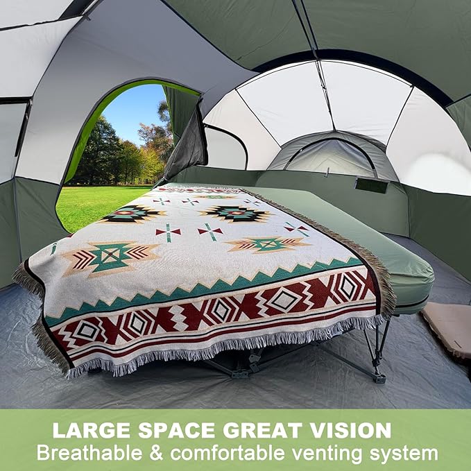 CAMPROS CP Tent 8 Person Camping Tents, Weather Resistant Family Tent, 5 Large Mesh Windows, Double Layer, Divided Curtain for Separated Room, Portable with Carry Bag