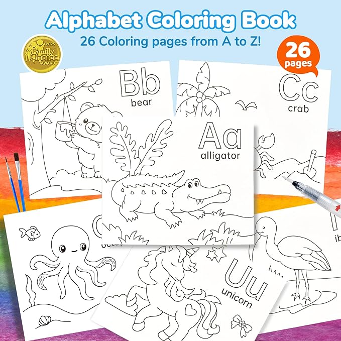 JoyCat Paint with Water Coloring Books for Toddlers, Watercolor Painting Sets for Kids Ages 3-5 4-8, Arts and Crafts Drawing Activities Toy Birthday Gifts for Boys Girls (Animal & Alphabet)