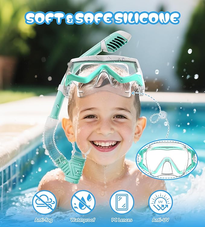 Aegend Snorkeling Gear for Adults Youth Kids, Snorkel Mask with Top Dry Valve - Panoramic View Anti-Leak and Anti-Fog with Mesh Bag for Snorkeling, Scuba Diving, Freediving & Swimming
