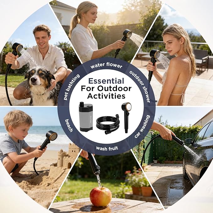 Ann Katy Portable Camping Shower Outdoor Camp Shower Pump,Upgrade Rechargeable Electric Shower Pump with Intelligent Digital Display Multiple Spray Modes for Camping, Hiking, Traveling,RV