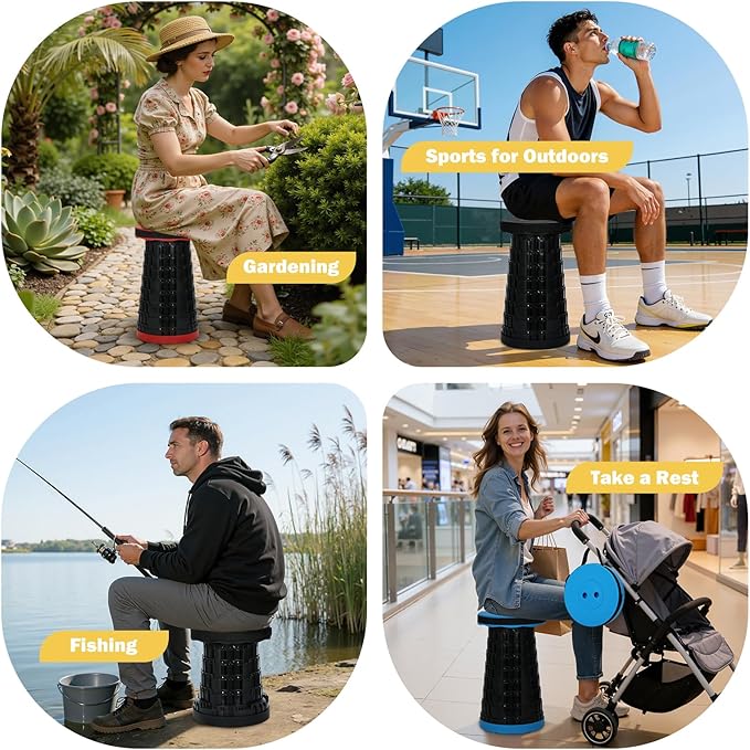 Camping Chairs,Camp Stool,Small Folding Stool,Upgraded Collapsible Stool,Portable Folding Stool,Retractable Seat or Foot Rest,Outdoor Fishing Hiking Gardening Travel BBQ-Max 400lbs (red)
