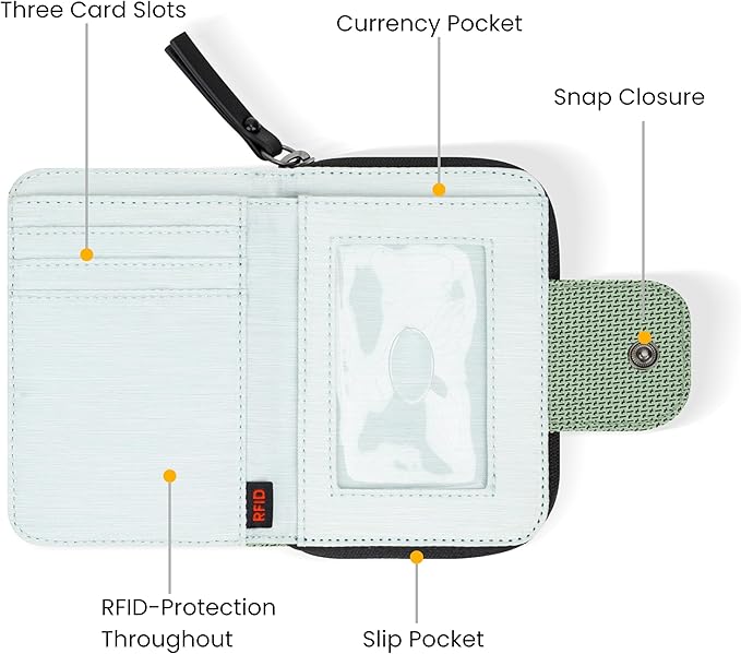 Sherpani Barcelona AT, Small Nylon Bifold Zipper Pocket Wallet, Travel Bag for Men Women, RFID Protection, Unisex Travel Gift (Aloe Mist)