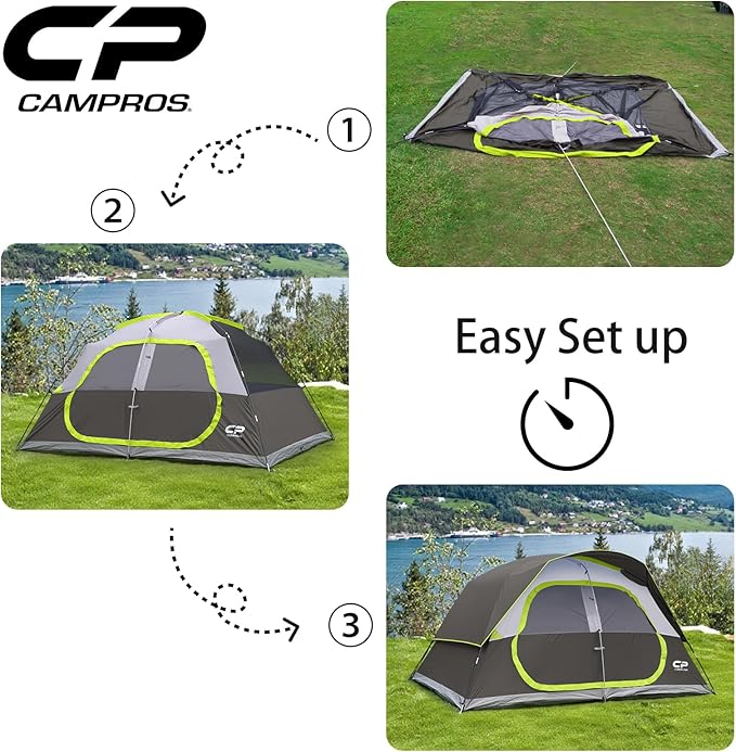 CAMPROS CP Upgraded 6/8 Person Camping Tents, Waterproof Windproof Family Tent with Larger Mesh Windows & Door, Double Layer, Easy Set Up, All-Season Dome Tent with Top Rainfly & Carry Bag