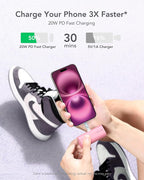 charmast Portable Charger USB C for iPhone 17/16/15, 5000mAh Fast Charging Power Bank with Built-in Type-C Connector, 20W Mini Battery Pack for iPhone 17/16/15 Series, Samsung S25/S24/S23, and More