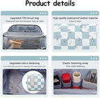 BOYATU Travel Makeup Bag Organizer Cosmetic Bag: 3 Pcs Set Make up Bags for Women with Handle - Waterproof Vegan Leather Toiletry Bag (01-G-Blue)