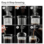 OVENTE French Press Coffee Maker 12 Ounce with Heat Resistant Borosilicate Glass & Stainless Steel 4-Level Filtration System, Portable Cold Brew Coffee Maker for Travel, Camping or Gift, Black FPB12B