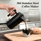 YJX 34oz Coffee Maker, Stainless Steel French Press, 1 Liter Camping Coffee Pot, Tea Maker, 34 Ounce Travel Coffee Presses, Heat Resistant Double Insulated (Black)