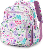 mibasies Kids Backpack for Girls: Girls Backpack 5-8 - Kindergarten Elementary School Bookbag for Girl - Flower Light Purple