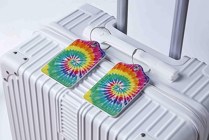 Luggage Tags for Suitcases, 2 Pack Cute PU Leather Suitcase Tag Identifiers TSA Approved with Stainless Steel Loop and Address Card for Baggage Tag for Travel Essentials Colorful Spiral, by Chelmon