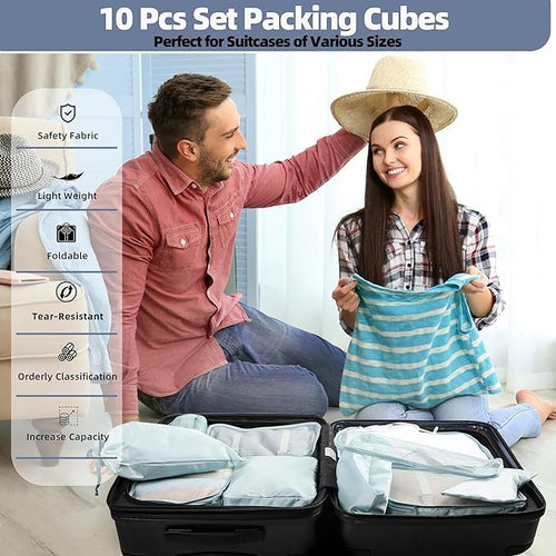 10 Pcs Set Packing Cubes - Travel Packing Organizers, Expandable Suitcase Organizer, Luggage Organizer Bags