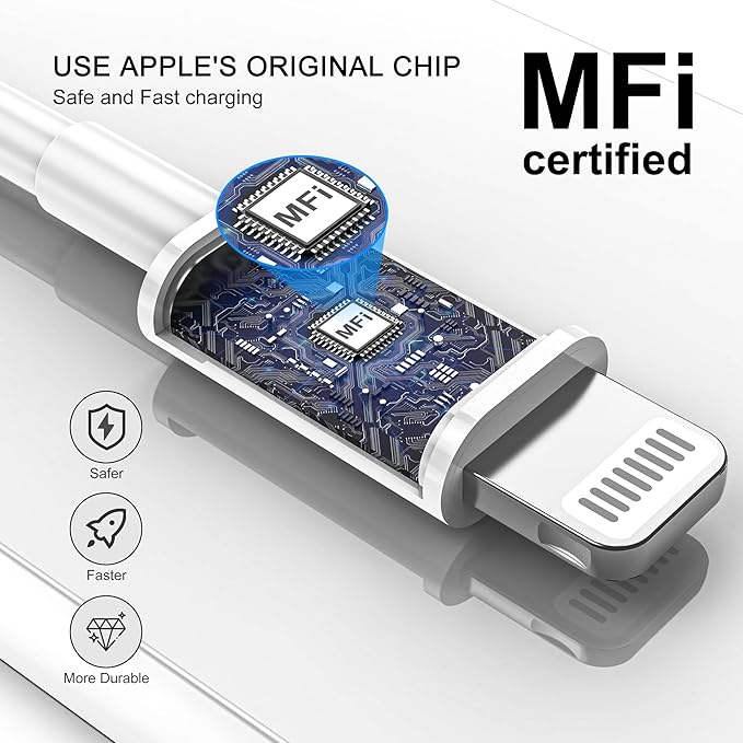 FUPYWP Car iPhone Carplay Cable, Car Charger Cord, USB A to Lightning Cable Fast Charging & Data Transfer for iPhone 14/13/12/11 Pro Max XR XS X 8 7 6 Plus SE Tangle-Free,3ft White