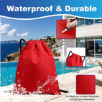 2-Pack Waterproof Drawstring Backpacks, Soccer-Texture Oxford Fabric, 16.9" × 13.8", Lightweight 0.19 lb Each, No Eyelets, Gym & Marathon Gear Sacks(Red)