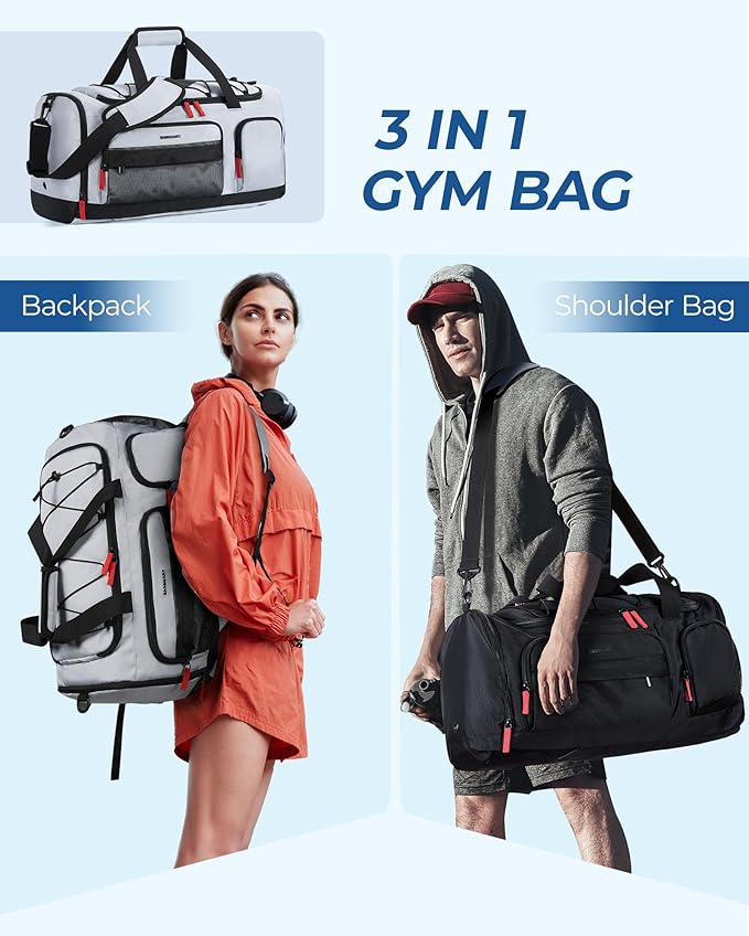 BAGSMART Gym Bag for Women & Men, 35L/63L Sports Travel Duffel Backpack with Shoe Compartment Laptop Compartment, Water Resistant Carry On Weekender Bag for Airplane