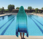 COTTON CRAFT Hooded Beach Towel - Oversized XXL 35x84 Towel with Hood for Adults - The Big Kahuna 7 Foot Large Beach Blanket Towel - Big & Tall - Soft 100% Cotton Velour Pool Bath Wrap - Blue Tiles