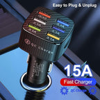 Amiss Car Charger Adapter, 6 USB Multi Port, Fast Charger, Include QC 3.0 and 5 Other Ports, Car Interior Accessories, Fit for iPhone 17/16/15/14/13Pro Max, Samsung, Android (Black 2pcs)