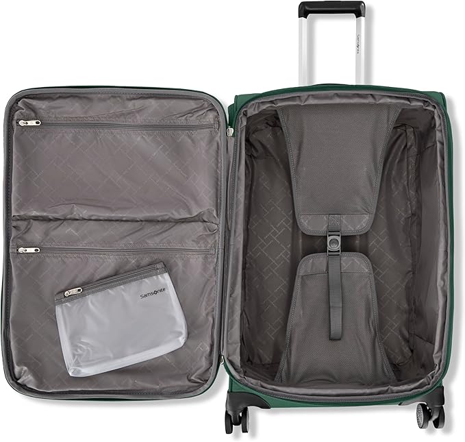 Samsonite 3-PC Soft-Sided 21/25/29” (Carry-On, Medium, Large Checked), Lightweight Expandable Element Luggage Set: 2 Front & Side Pocket, Four Spinner Wheels, Adjustable Handle, Durable- Deep Green