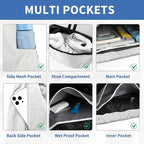 JELUTAR Drawstring Backpack Gym Bag with Shoes Compartment for Soccer, Basketball, Swim, Water-Resistant String Backpack Beach Cinch for Women Men, White