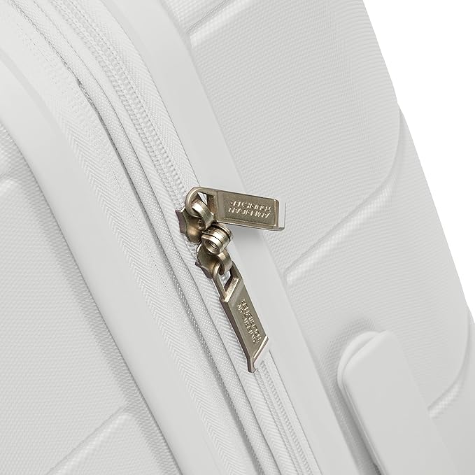 American Tourister Stratum 2.0 Expandable Hardside Luggage with Spinner Wheels, Checked-Medium, White