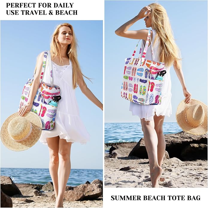 Trifabricy Beach Bags for Women Waterproof Sandproof Women Tote Bag, Large Beach Bag with Zipper for Gym Travel Vocation