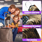 3 Pack American Flag Bald Eagle Luggage Tags for Suitcase PU Leather Travel Luggage Tag Privacy Cover ID Label for Women Men Baggage Backpack Handbag School Bag