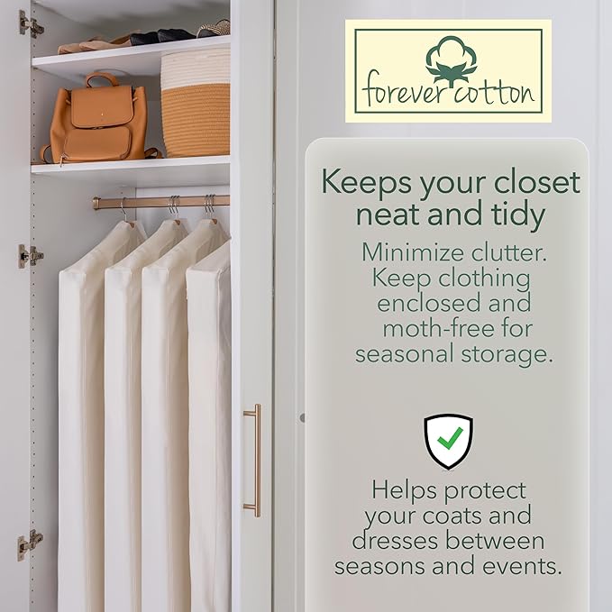 Luxury Cotton Garment Storage Bag, 24x40 Inch, Breathable Washable Reusable, for Hanging Clothes Short Dresses Jackets Suits, Fits 3 Hangers, Zipper Window (1, 24x40x3)