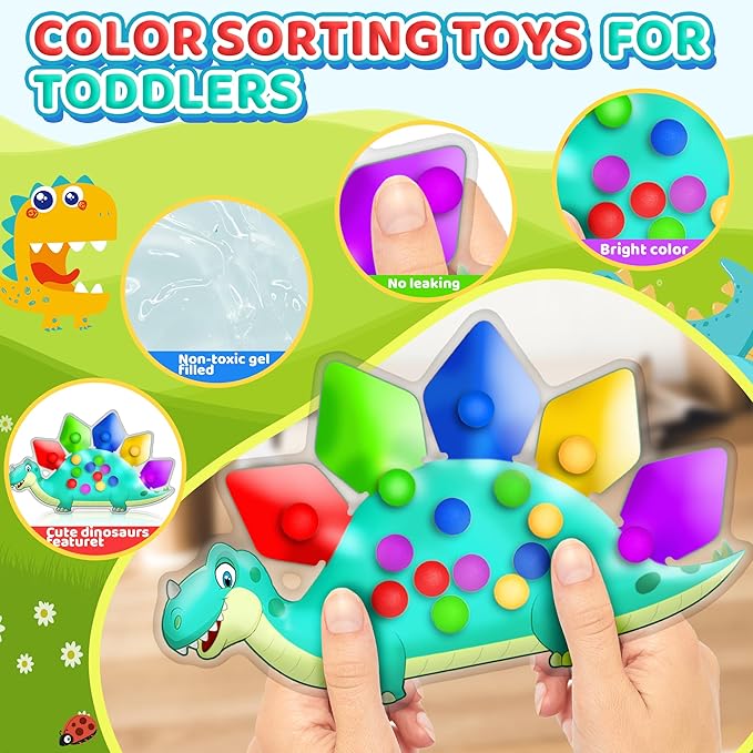 Dinosaur Color Sorting Sensory Toy Travel Toys for Toddler 1-3 Airplane Toy Roadtrip Essenstial for Toddlers Boys Gifts Fine Motor Autism Calm Fidget Montessori Preschool Activities for Kid Christmas