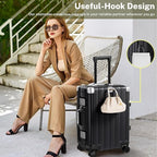 Krute Carry On Luggage 20 inch Aluminum Frame Luggage with Spinner Wheels Hardshell No Zipper PC+ABS TSA Lock Zipperless Suitcases Black