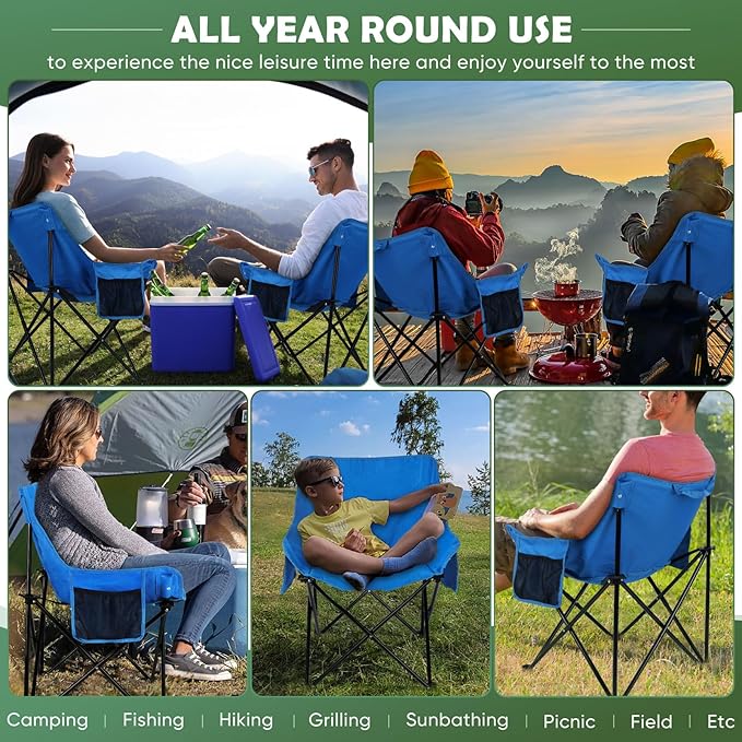 HaSteeL Camping Chair for Adults, Compact Folding Portable Chairs Set with Side Pockets for Outdoors Fishing, Hiking, Backpacking, Picnic, Beach, Travel, Supports to 250lbs, & Storage Bags (Blue)