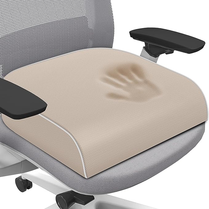 SweetSlubr Seat Cushion for Tailbone Pain Relief, Office Chair Cushion, Memory Foam Large Chair Cushion with Non-Slip Cover for Soft Support at Office Chair, Car Seat, Airplane Beige/X-Large