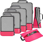 BAGAIL 4 Set/6 Set/8 Set Compression Packing Cubes Travel Accessories Expandable Packing Organizers (Half Mesh, 6-Fuchsia)