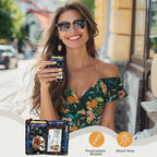 Yonlevres Cat Skull Credit Card Holder Slim Wallet, Floral Goth RFID Wallet Women Front Pocket Small Card Holder, Funny Skeleton Travel Card Case ID Window PU Leather RFID Blocking Card Organizer Gift