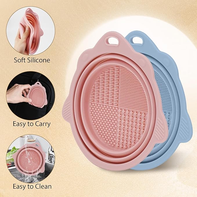 2-Pack Collapsible Silicone Dog Bowl,13oz Portable Pet Food & Water Dish, Travel Bowl with Non-Slip Textured Base (Lick Mat Feature) for Peanut Butter, Yogurt Pink&Blue