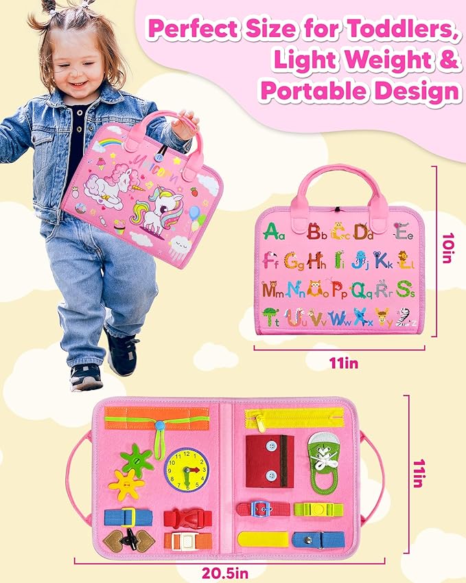 Exorany Busy Board Montessori Toys for Toddler Girl Birthday Gifts, Busy Book Sensory Learning Toys for Toddlers, Toddler Girl Airplane Car Travel Toy Educational Activities