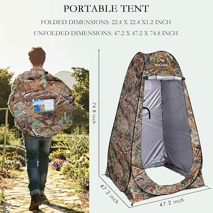 Your Choice Pop Up Privacy Tent, 3.9x3.9x6.2FT Portable Shower Tent for Camping, Waterproof Outdoor Changing Room with Carry Bag for Beach Hiking RV Fishing | Portable, for Camping, Beach, Hiking, with Carry Bag, Quick Setup