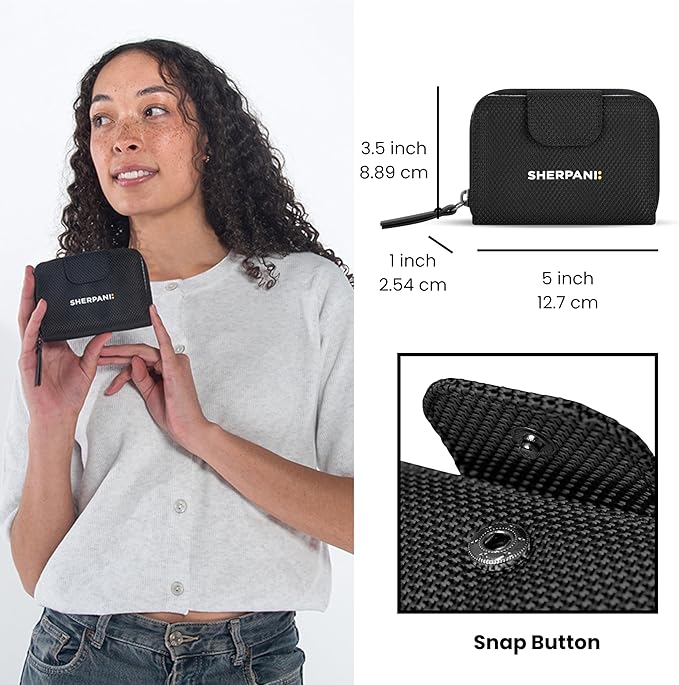 Sherpani Barcelona AT, Small Nylon Bifold Zipper Pocket Wallet, Travel Bag for Men Women, RFID Protection, Unisex Travel Gift (Carbon)