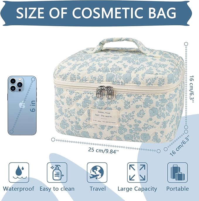 Gosect Large Makeup Bag, Cute Cosmetic Bag for Women Girls, Floral Coquette Aesthetic Toiletry Bag, Travel Make Up Organizer Bag ((White Butterfly Flower))