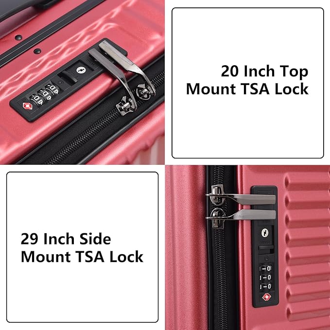 Kaleenie 2 pieces 20/29 Aluminum Frame Carry On and Checked Luggage Set with Side Opening, Lightweight Hardshell ABS+PC Trunk Suitcase with TSA Lock, 360° Universal Wheels & Adjustable Handle,Wine Red