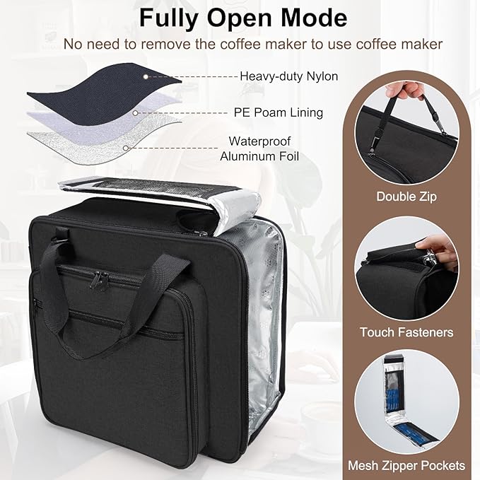 Anitor Portable Carrying Coffee Maker Travel Bag Match for Keurig K-Mini/K-Mini Plus/K-Express, Single Serve Coffee Machine Travel Bag with Padded Shoulder Straps Includes Multiple Storage Bags, Black