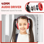 rockpapa Comfort Kids Headphones for School, Lightweight Foldable Portable Childs Boys Girls Teens Headphones Wired 3.5mm with 4.9ft Cord for Travel Airplane Tablet Phone Pad Laptop Black/Red
