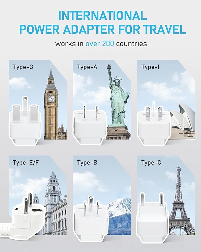 220V to 110V Voltage Converter US to Europe, 2000W Voltage Converter for European Travel with 3 AC 2 USB-C 2 USB-A Ports, and Universal European Travel Adapter (Gray)
