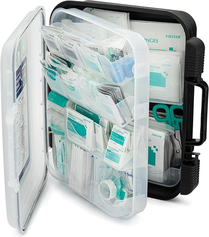 Large Wall Mountable & Portable First Aid Kit Cabinet for Business, Office, School, Warehouse & Workplace Safety – OSHA Compliant Emergency Medical Supplies with Tilting Shelves & Mounting Hardware