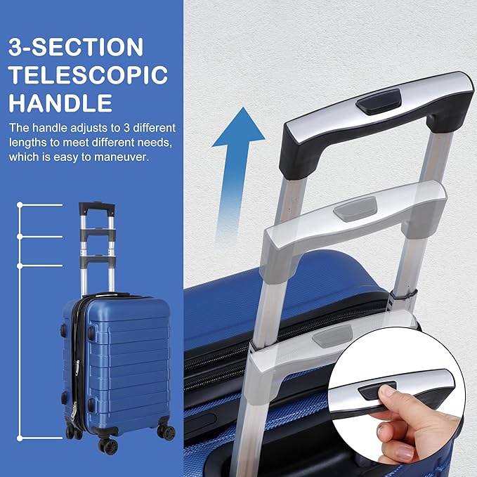 SUPER DEAL Spinner Luggage 21 Inch Hardside Expandable Suitcase Travel Carry On Luggage with 360° Swivel Wheels and Height Adjustable Handle, Blue