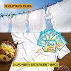 TidyFriend 8 Pack Sink Travel Laundry Detergent 10 ml + Clothes Line with 12 Clip, Portable Clothesline Kit, Travel Detergent Packets for Sink Washing, Must Haves Laundry Essentials
