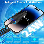 【MFi Certified】iPhone Car Charger Fast Charging, Caiinei 4.8A USB Car Charger Fast Charging Cigarette Lighter Adapter with 6FT Coiled Lightning Cable for iPhone 14 13 12 11 Pro XS Max Mini XR X 8 iPad